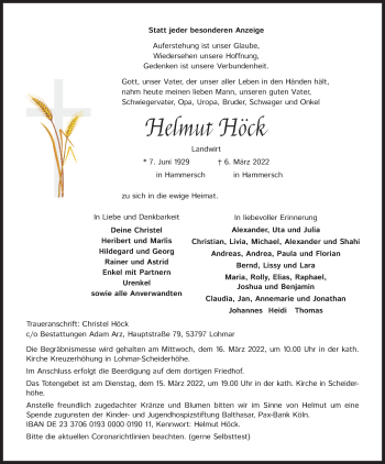 Anzeige von Helmut Höck von Kölner Stadt-Anzeiger / Kölnische Rundschau / Express