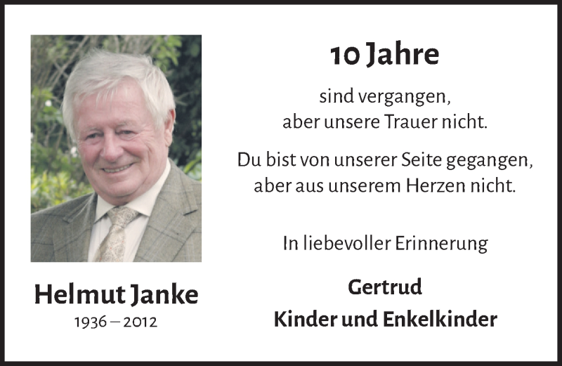  Traueranzeige für Helmut Janke vom 19.03.2022 aus  Blickpunkt Euskirchen 