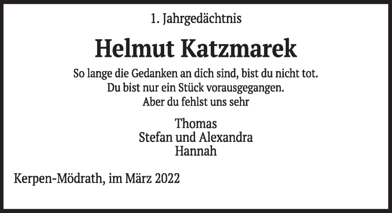  Traueranzeige für Helmut Katzmarek vom 04.03.2022 aus  Werbepost 