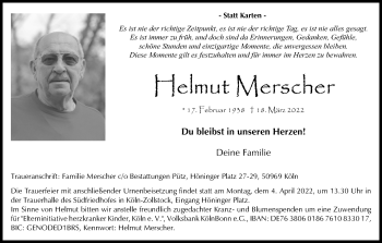 Anzeige von Helmut Merscher von Kölner Stadt-Anzeiger / Kölnische Rundschau / Express