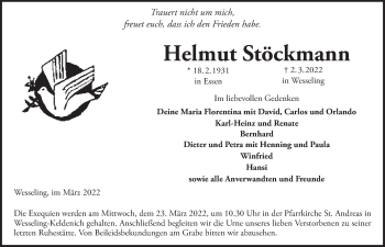 Anzeige von Helmut Stöckmann von  Schlossbote/Werbekurier 