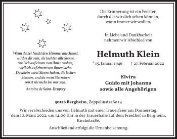 Anzeige von Helmuth Klein von  Werbepost 