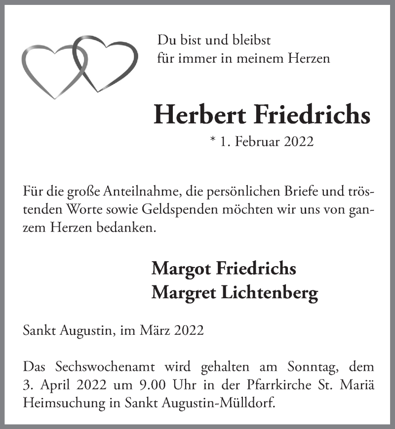  Traueranzeige für Herbert Friedrichs vom 11.03.2022 aus  Extra Blatt 