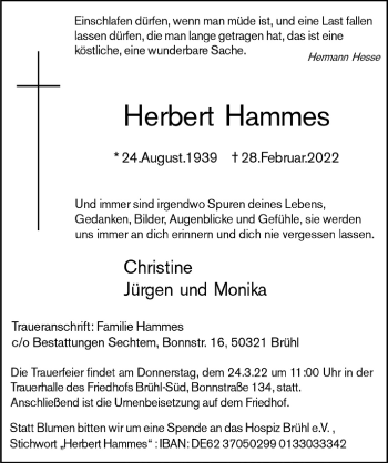 Anzeige von Herbert Hammes von  Schlossbote/Werbekurier 