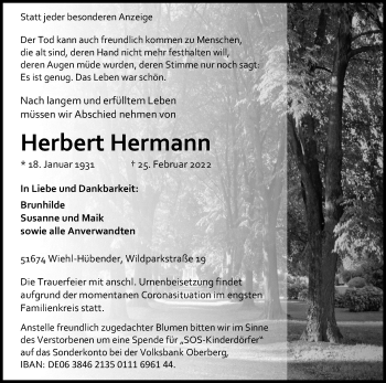 Anzeige von Herbert Hermann von Kölner Stadt-Anzeiger / Kölnische Rundschau / Express