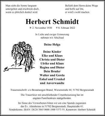 Anzeige von Herbert Schmidt von  Anzeigen Echo 