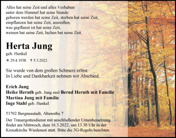 Anzeige von Herta Jung von  Anzeigen Echo 