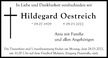 Anzeige von Hildegard Oestreich von Kölner Stadt-Anzeiger / Kölnische Rundschau / Express