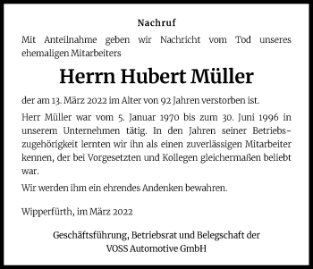 Anzeige von Hubert Müller von Kölner Stadt-Anzeiger / Kölnische Rundschau / Express