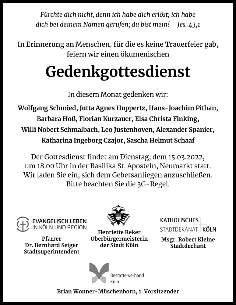  Traueranzeige für In Gedenken an  vom 12.03.2022 aus Kölner Stadt-Anzeiger / Kölnische Rundschau / Express