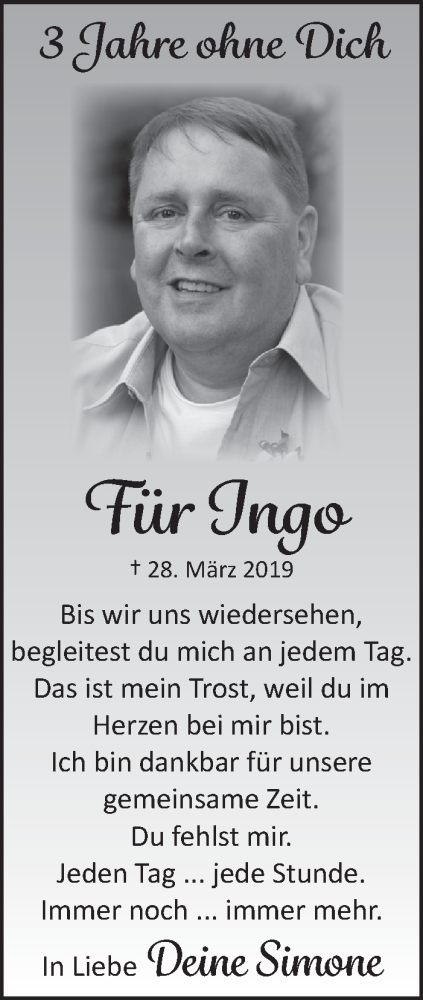  Traueranzeige für Ingo Kolb vom 25.03.2022 aus  Lokalanzeiger 