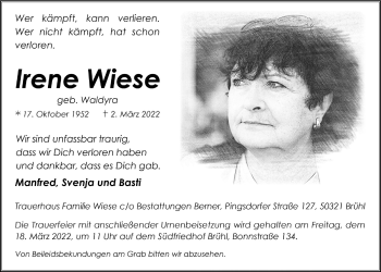 Anzeige von Irene Wiese von  Schlossbote/Werbekurier  Werbepost 