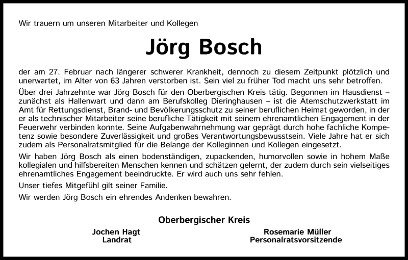  Traueranzeige für Jörg Bosch vom 19.03.2022 aus Kölner Stadt-Anzeiger / Kölnische Rundschau / Express
