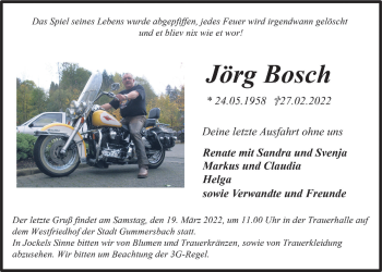 Anzeige von Jörg Bosch von  Anzeigen Echo 
