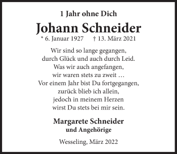 Anzeige von Johann Schneider von  Schlossbote/Werbekurier 