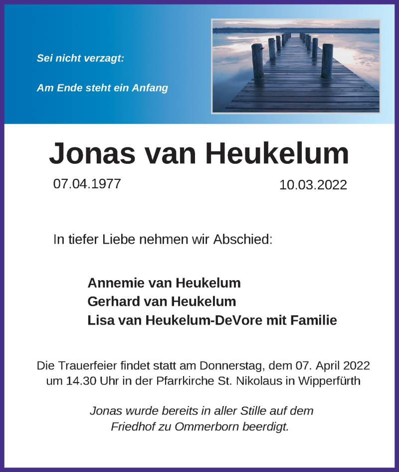  Traueranzeige für Jonas van Heukelum vom 01.04.2022 aus Kölner Stadt-Anzeiger / Kölnische Rundschau / Express