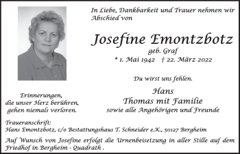 Anzeige von Josefine Emontzbotz von  Werbepost 