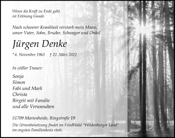 Anzeige von Jürgen Denke von  Anzeigen Echo 