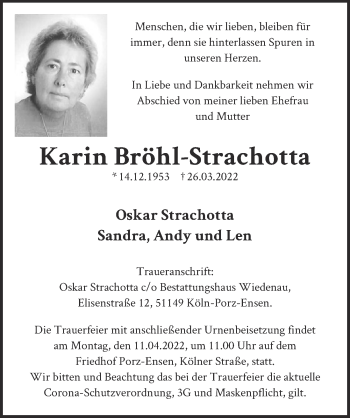 Anzeige von Karin Bröhl-Strachotta von  EXPRESS - Die Woche 