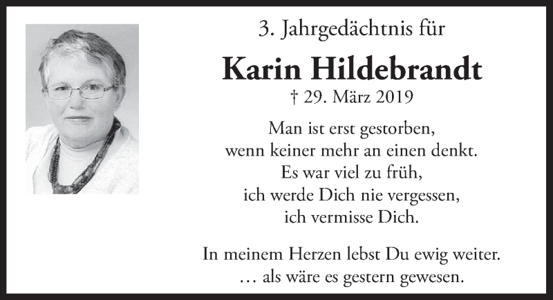  Traueranzeige für Karin Hildebrandt vom 18.07.2023 aus  Schlossbote/Werbekurier 