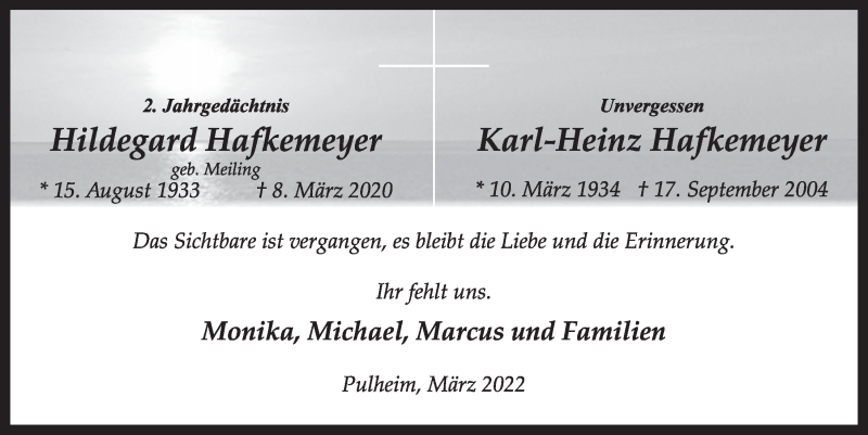  Traueranzeige für Karl-Heinz Hafkemeyer vom 11.03.2022 aus  Wochenende 