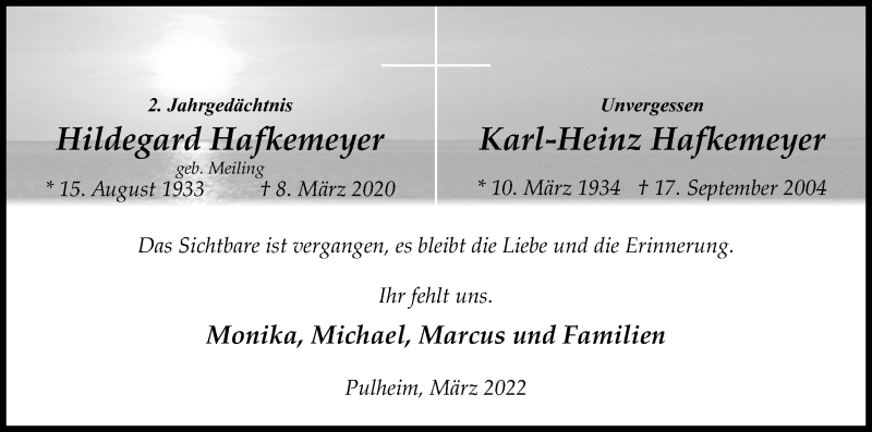  Traueranzeige für Karl-Heinz Hafkemeyer vom 12.03.2022 aus Kölner Stadt-Anzeiger / Kölnische Rundschau / Express
