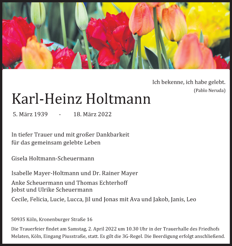  Traueranzeige für Karl-Heinz Holtmann vom 26.03.2022 aus Kölner Stadt-Anzeiger / Kölnische Rundschau / Express