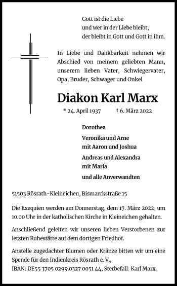 Anzeige von Karl Marx von Kölner Stadt-Anzeiger / Kölnische Rundschau / Express