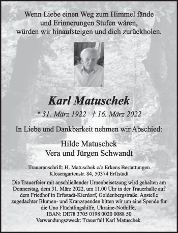 Anzeige von Karl Matuschek von  Werbepost 