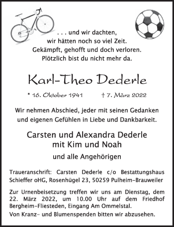 Anzeige von Karl-Theo Dederle von  Werbepost 