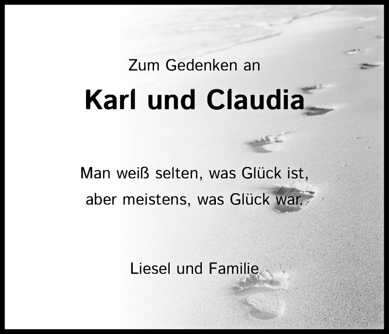  Traueranzeige für Karl und Claudia  vom 19.03.2022 aus Kölner Stadt-Anzeiger / Kölnische Rundschau / Express