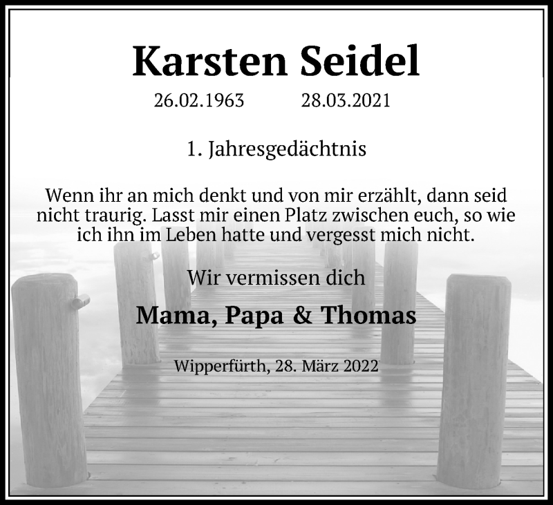  Traueranzeige für Karsten Seidel vom 28.03.2022 aus Kölner Stadt-Anzeiger / Kölnische Rundschau / Express