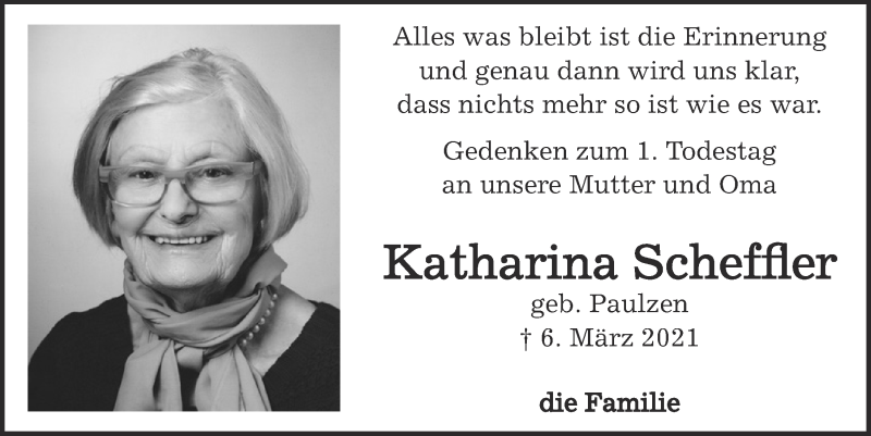  Traueranzeige für Katharina Scheffler vom 04.03.2022 aus  EXPRESS - Die Woche 