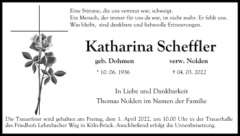Anzeige von Katharina Scheffler von Kölner Stadt-Anzeiger / Kölnische Rundschau / Express