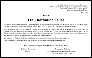Anzeige von Katharina Teller von Kölner Stadt-Anzeiger / Kölnische Rundschau / Express