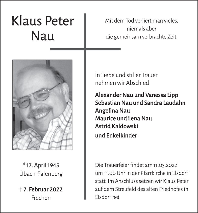  Traueranzeige für Klaus Peter Nau vom 04.03.2022 aus  Werbepost 