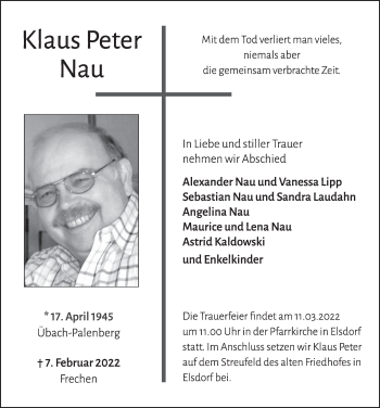 Anzeige von Klaus Peter Nau von  Werbepost 