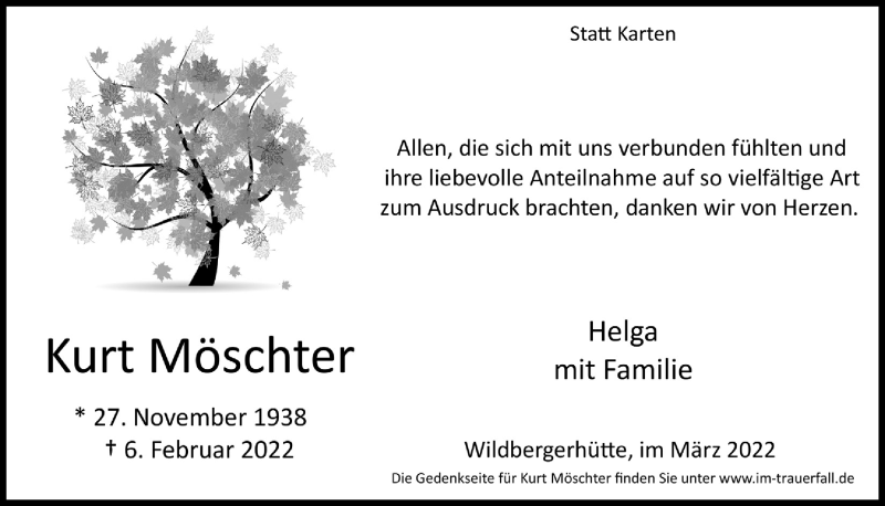  Traueranzeige für Kurt Möschter vom 11.03.2022 aus  Lokalanzeiger 