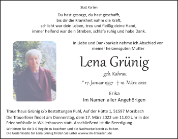 Anzeige von Lena Grünig von Kölner Stadt-Anzeiger / Kölnische Rundschau / Express