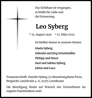 Anzeige von Leo Syberg von Kölner Stadt-Anzeiger / Kölnische Rundschau / Express