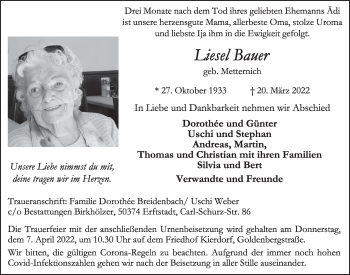 Anzeige von Liesel Bauer von  Werbepost 