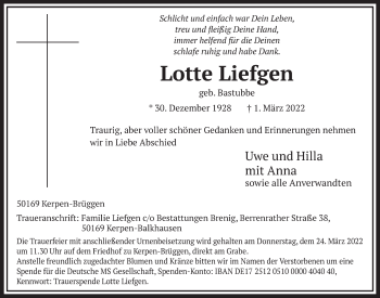 Anzeige von Lotte Liefgen von  Werbepost 