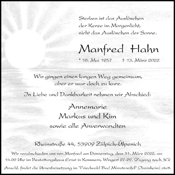 Anzeige von Manfred Hahn von  Blickpunkt Euskirchen 
