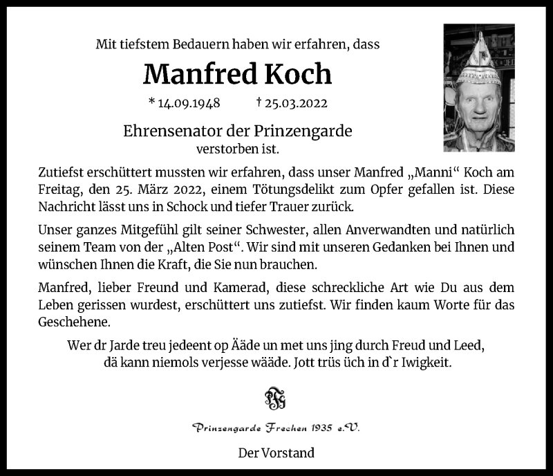  Traueranzeige für Manfred Koch vom 31.03.2022 aus Kölner Stadt-Anzeiger / Kölnische Rundschau / Express
