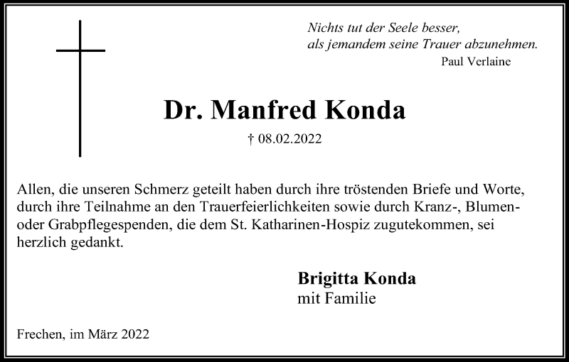  Traueranzeige für Manfred Konda vom 19.03.2022 aus Kölner Stadt-Anzeiger / Kölnische Rundschau / Express