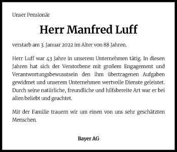 Anzeige von Manfred Luff von Kölner Stadt-Anzeiger / Kölnische Rundschau / Express