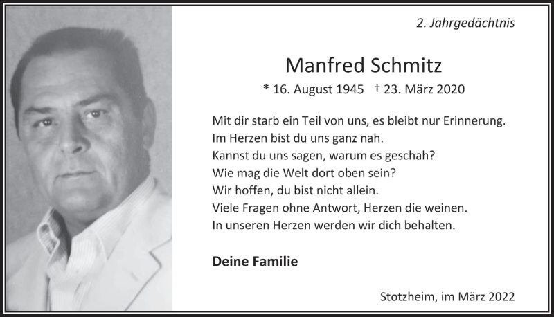  Traueranzeige für Manfred Schmitz vom 19.03.2022 aus  Blickpunkt Euskirchen 