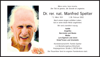 Anzeige von Manfred Spelter von  Werbepost 