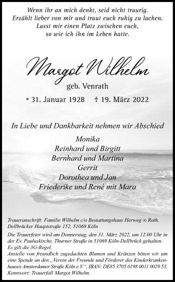 Anzeige von Margot Wilhelm von Kölner Stadt-Anzeiger / Kölnische Rundschau / Express
