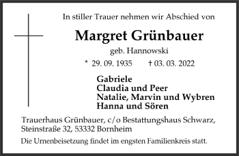 Anzeige von Margret Grünbauer von  Schlossbote/Werbekurier 